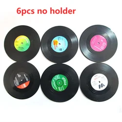 Vintage Vinyl Record Coaster Set with Stylish Holder - Set of 6 Retro Drink Mats (6pcs no  holder)