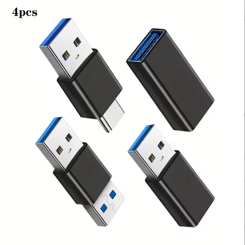 (4개입) 블랙 USB to USB C 어댑터, USB 타입 C 암-USB 어댑터, 마이크로 USB to USB C 암-수 컨버터 커넥터, Su