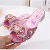 Girls Summer Sandals fashion Slipper Sequined Princesse Children High Heel Party Dress Elsa Shoes Leather Slipper for Girl 2