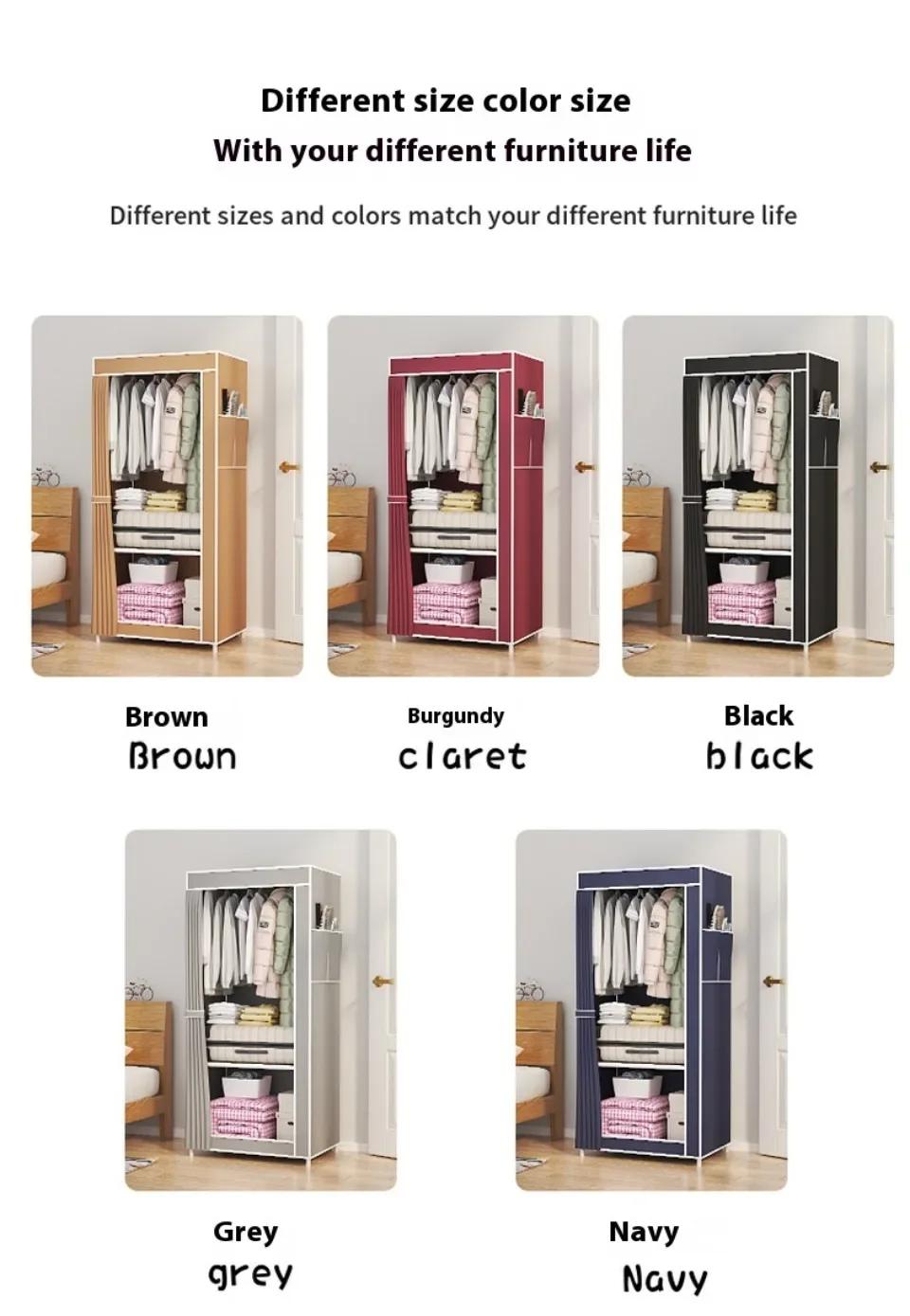 Description Picture 6 of itemDIY Non-woven Folding Portable Storage Furniture Wardrobe Cupboard Simple and Modern Storage Cabinet Bedroom Furniture Wardrobe