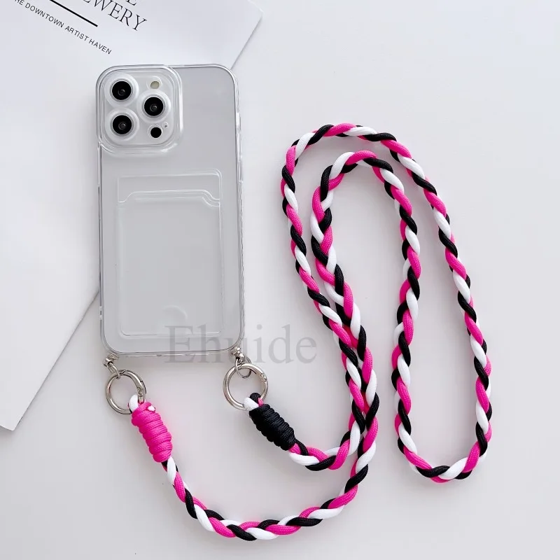 Crossbody Strap Case with Braid Lanyard, Neck Cord, and Clear Card Slot Cover