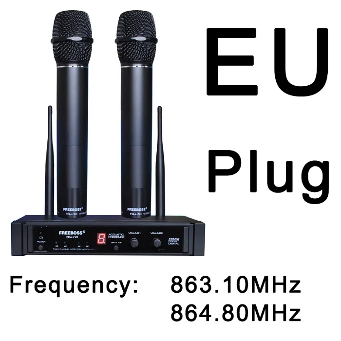 Freeboss FB-U10 Dual Way Karaoke Meeting Church School Sing 2 Metal Handhelds UHF Wireless Microphone 