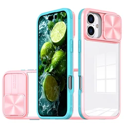 Clear Phone Case with Slide Camera Cover and Shockproof Drop Protection - iPhone 17 (Pink blue)