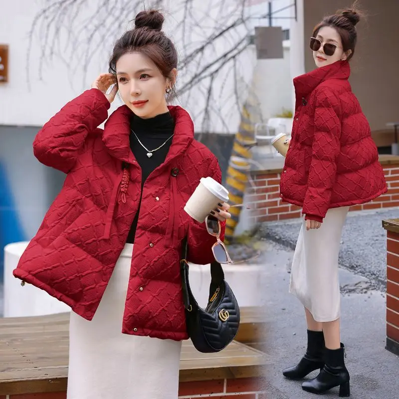 Winter Women Jacket Warm Parkas Korean Puffer Jacket Down Cotton Single-breasted Outerwear Casual Loose Long Sleeve Cotton Coats