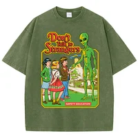 Cartoon Alien Classic Communication Print Women T-shirt Breathable Cotton Short Sleeve Washed Vintage Worn Out Female T Shirts - Image 4