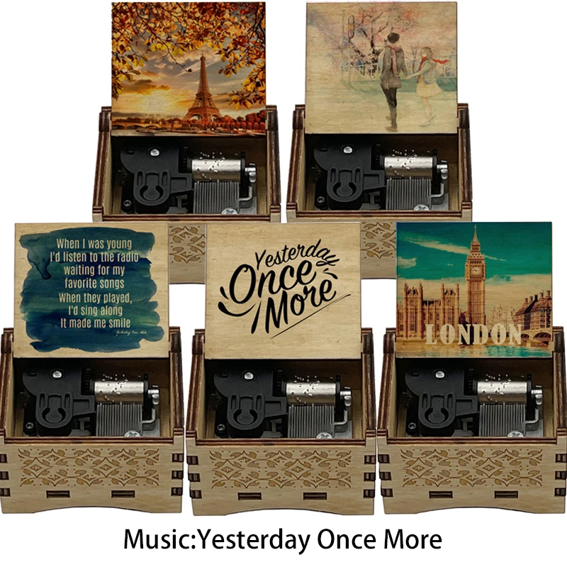 Wooden Music Box Yesterday Once More Song Wind Up Musical Box Gift for Girlfriend Boyfriend Wife Christmas Birthday Home Decor
