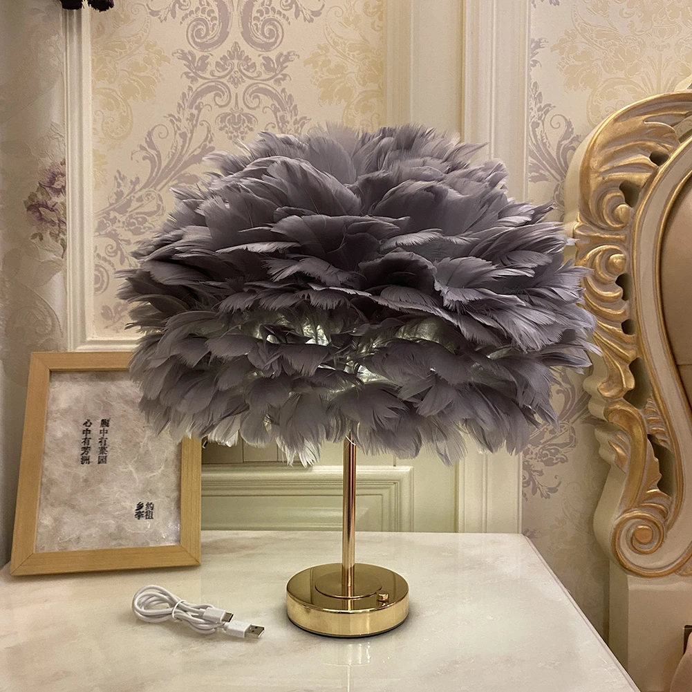 Goose Feather Table Lamp Night Light Bedroom USB Rechargeable Bedside Lamp Touch Control LED Desk For Wedding Home table lamp,led night lamp