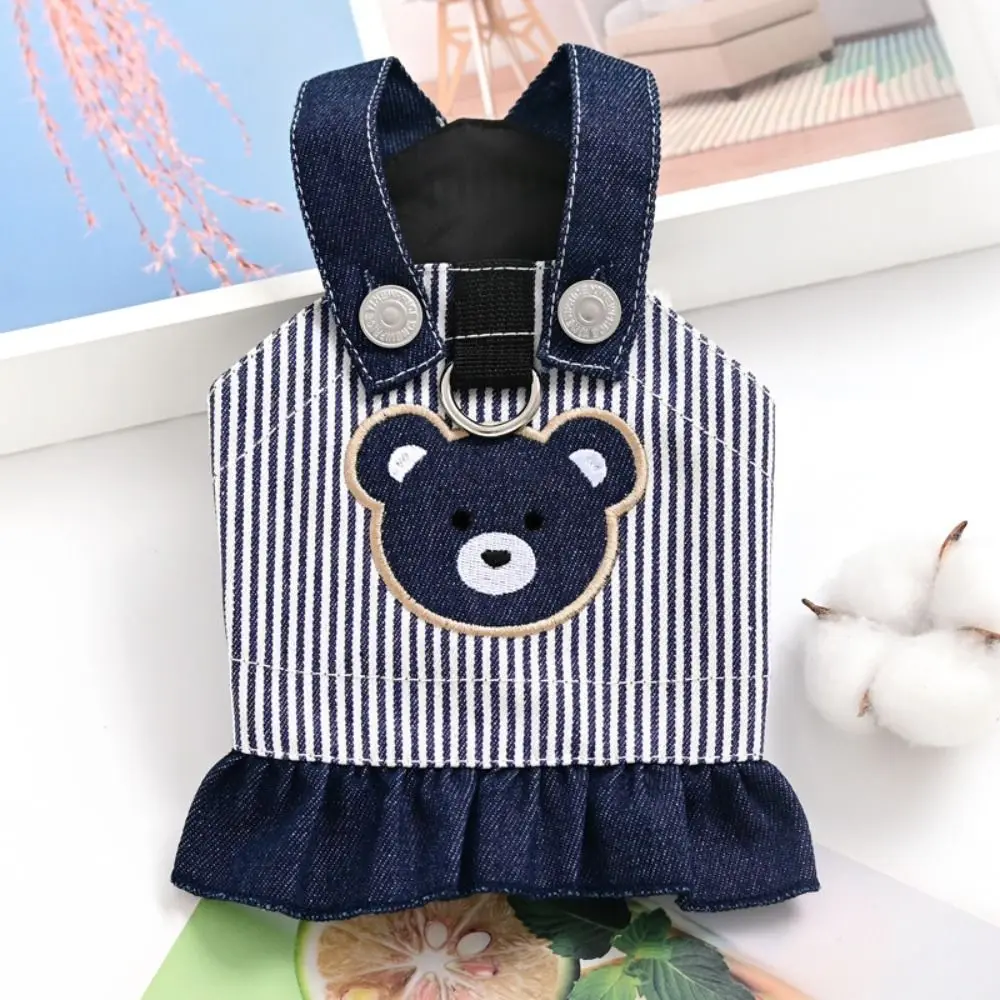 Cat Apparel Cute Pet Strap Denim Skirt Breathable Soft Pet Bear Stripe Dress Thin Design Pet Chest Strap Summer
