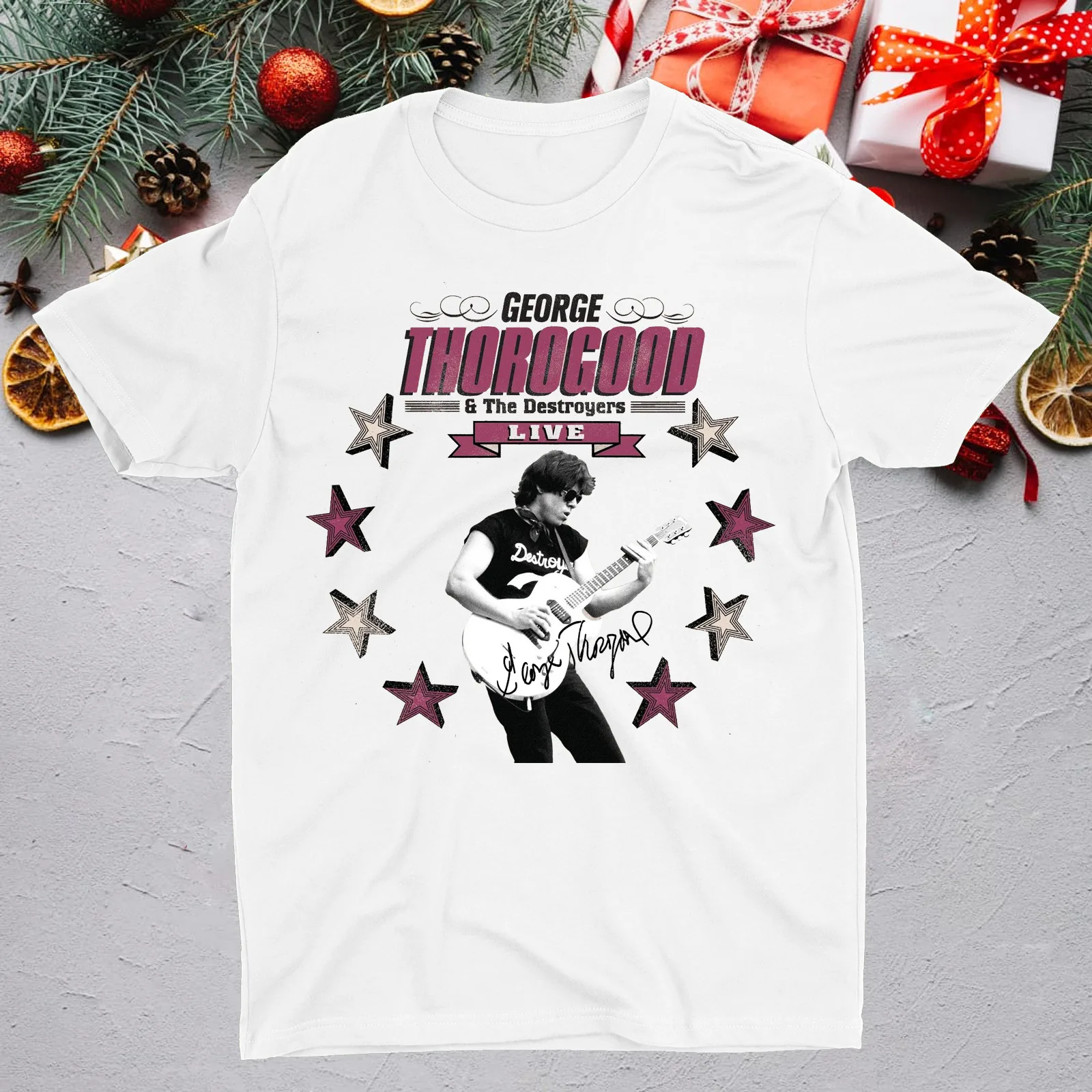 In Concert Band Signature George Thorogood Shirt White Classic S-5Xl Cc2204