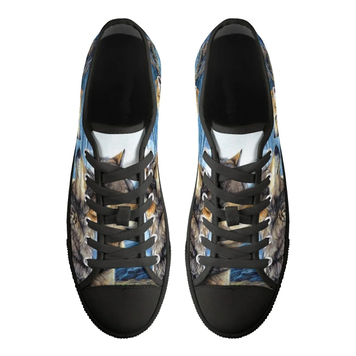 Fashion Art 3D Wolf Pattern Printing Casual Flat Shoes For School Girls Classic Lace Up Low Top Canvas Shoes Outdoor Sports Shoe