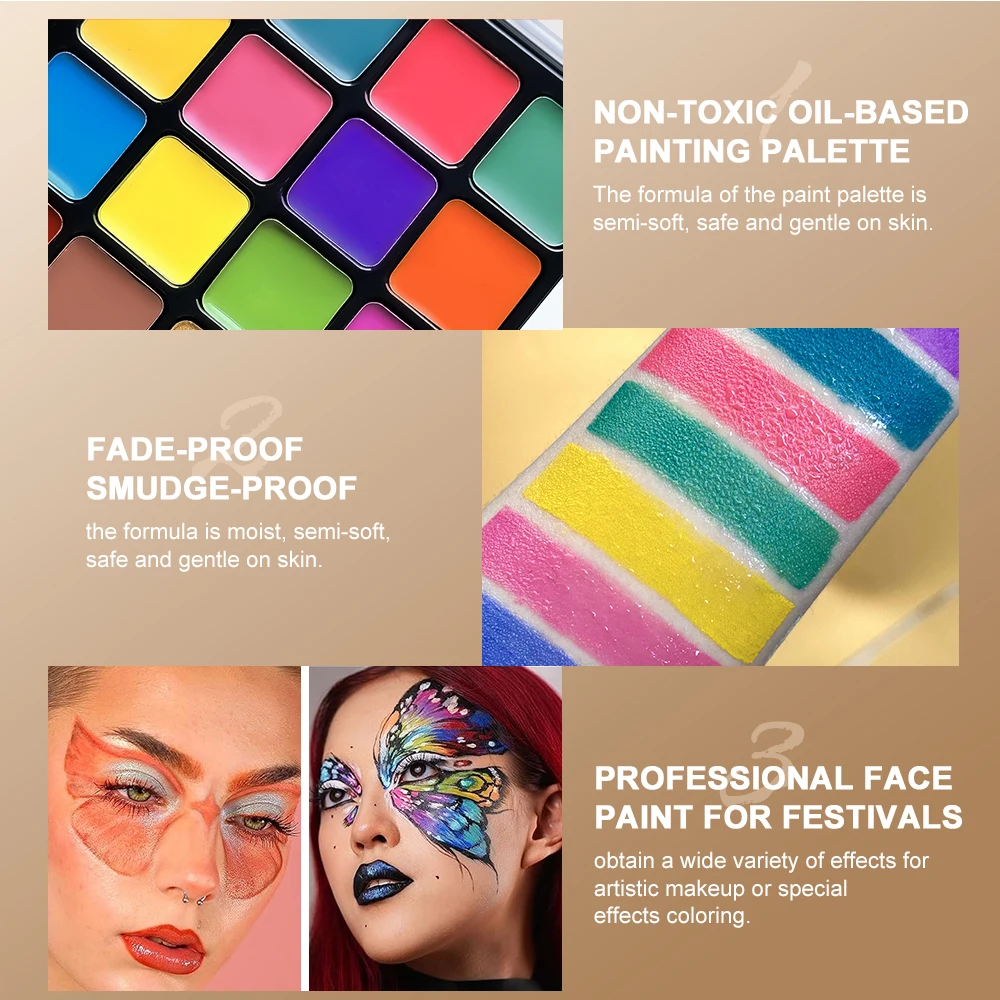 Beauty Makeup Face Body paint palette Cosmetic 22 Color oil Painting Palette Facial Paint Artist Pigment for Halloween Party 5