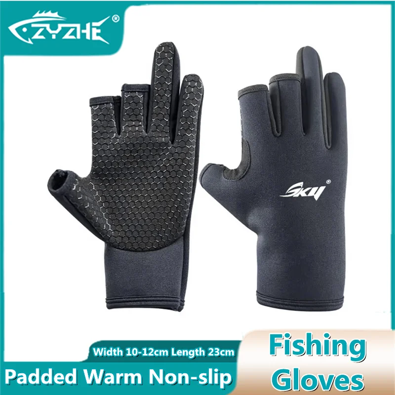 ZYZ Fishing Gloves Anti-slip Padded Warmth Elasticity Three Finger Cut Fly Fishing Gloves Breathable Sports Camping