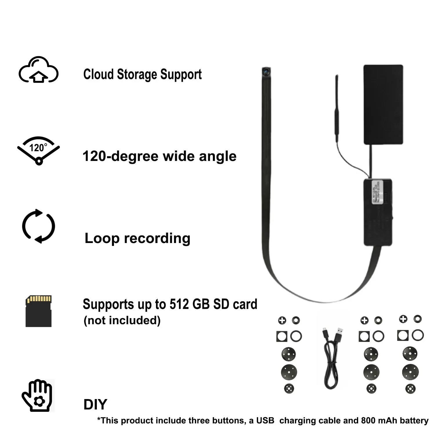 S6 120-degree DIY Mini Wireless security camera Home Office Portable Video Recording with Three Buttons Micro SD Card Support & Cloud sto