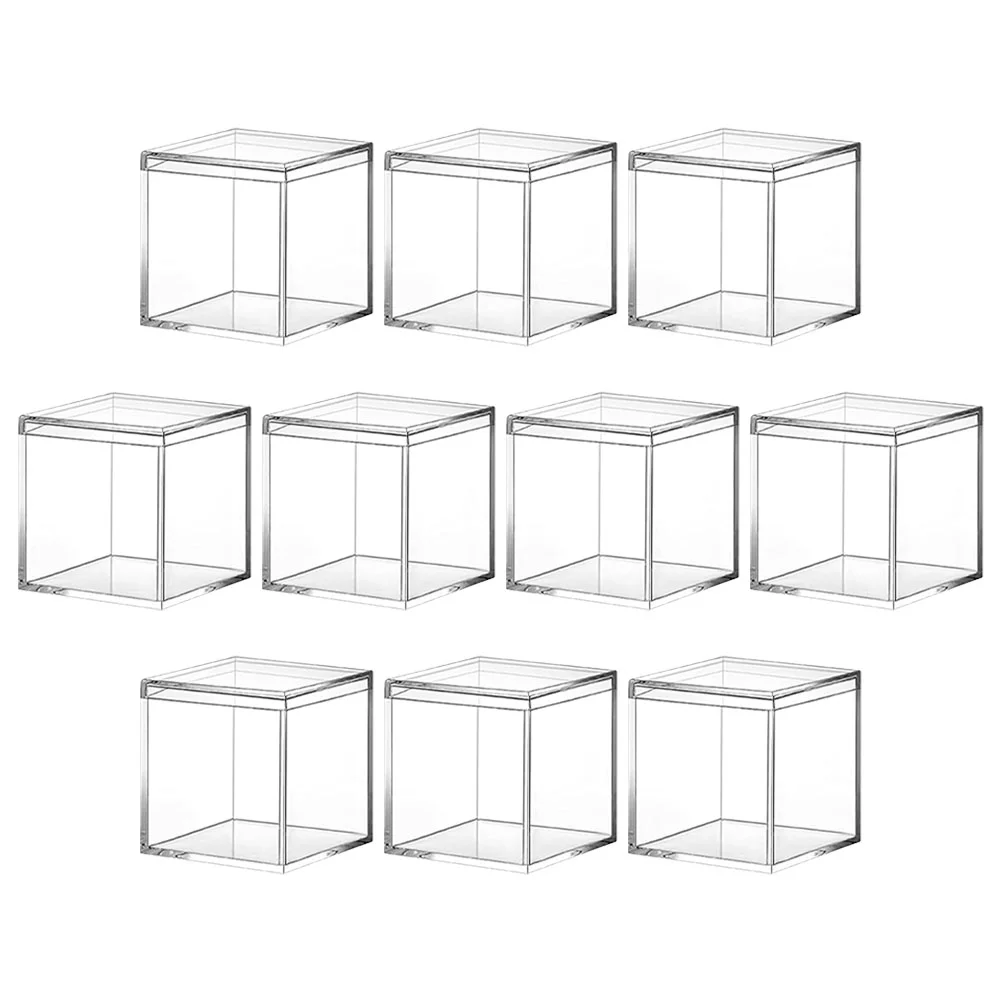 

10pcs 6.5x6.5cm 10x10cm Acrylic Candy Box Goodie Bags Clear Chocolate Plastic Wedding Party Favor Packing Box Container