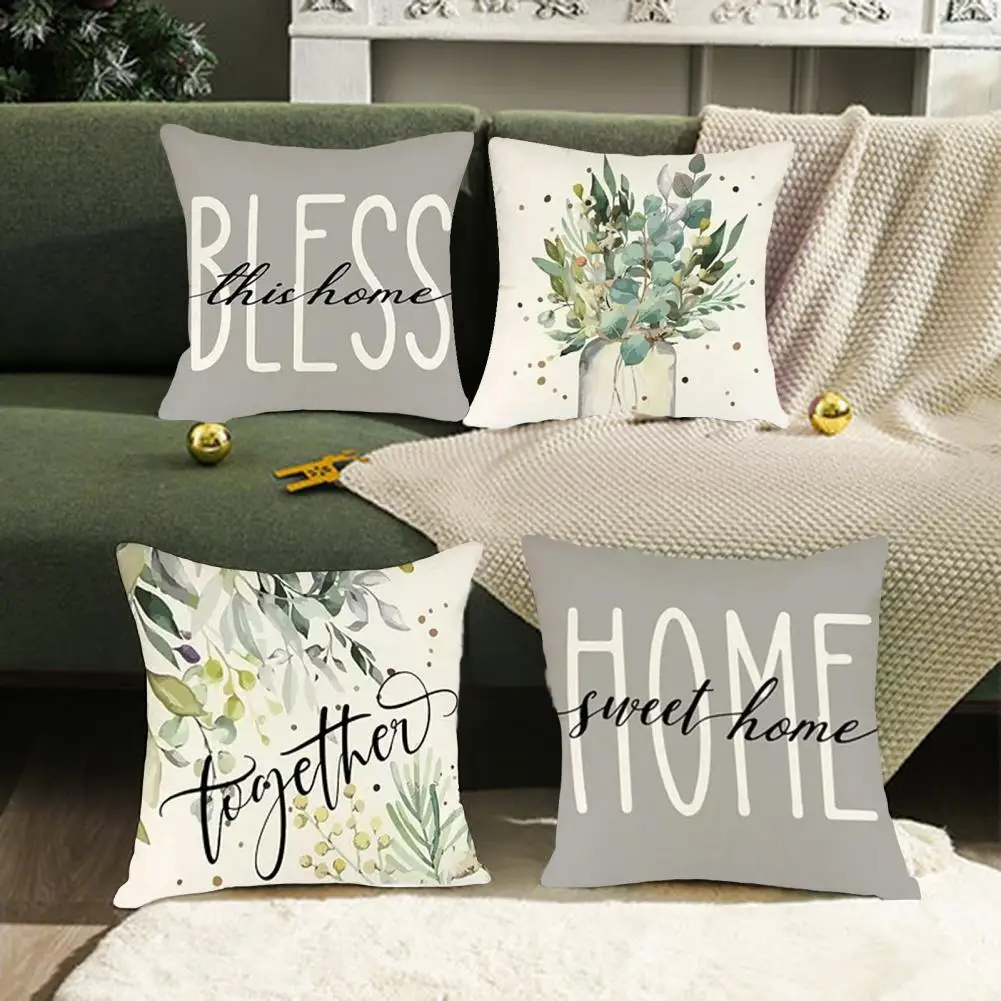 

Home Decor Cushion Cover Fashionable Natural Plant Print Linen Blend Pillow Case for Modern Home Decor Square Cushion Cover