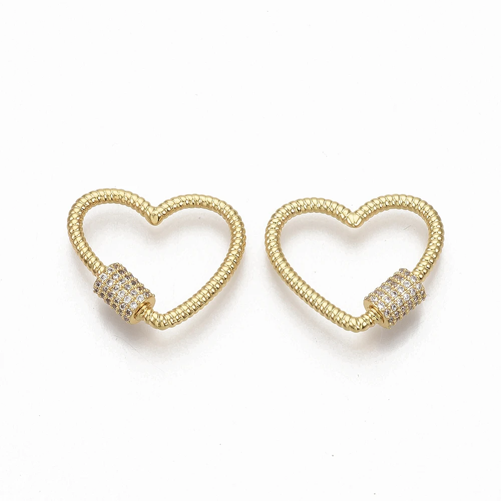 

5 pcs Brass Micro Pave Clear Cubic Zirconia Screw Carabiner Lock Charms Heart Shape for Necklaces Keychain Clasp Making