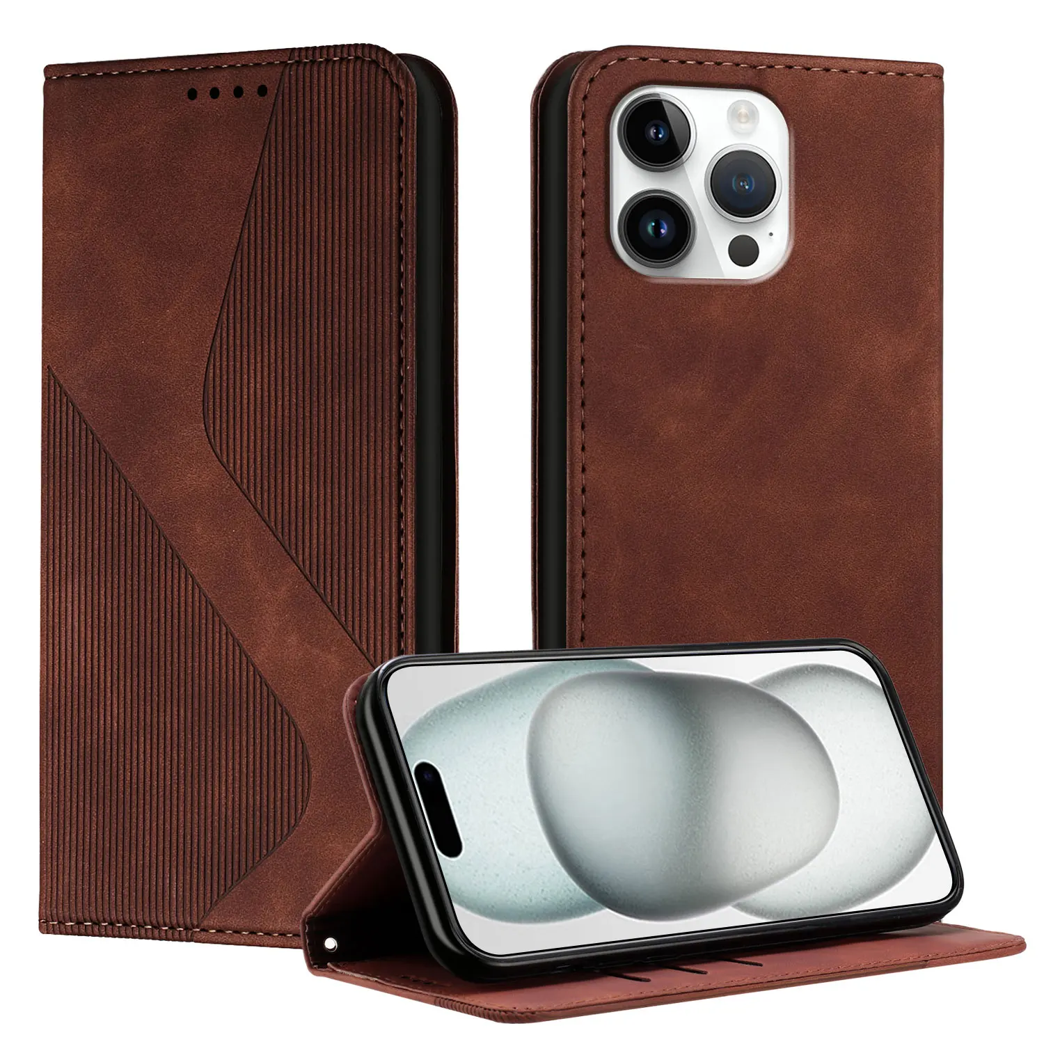 Magnetic Leather Flip Wallet Case with Card Holder and Stand