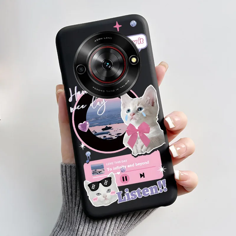 Aesthetic Cute Cat Fashion Shockproof Black Matte Soft TPU Phone Case