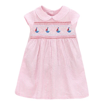 Little maven 2023 New Summer Girls Dress Pink Colors Lovely Peter Pan Collar Kids Party Dress Little Girls Fancy Dresses 1