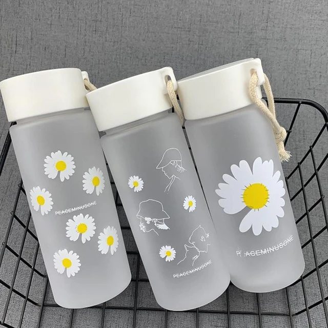 Ins Simple Fashion Small Daisy Water Bottles Summer Portable Leakproof  Frosted Glass Cup Cute Water Bottle For Girls With Rope - AliExpress