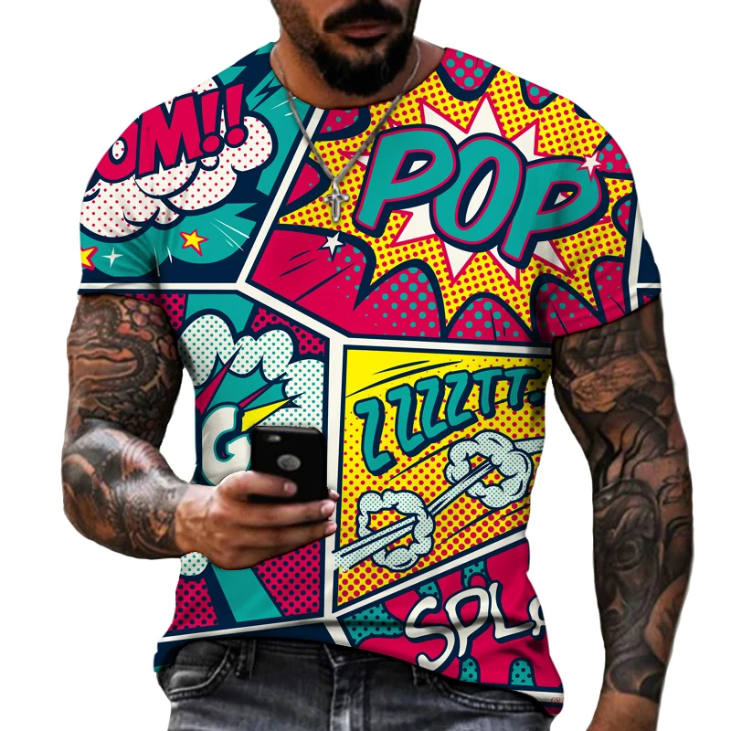 

2023 Summer European and American Fashion Street Graffiti 3D Printed Men's T-shirt O Neck Short Sleeve Hip Hop Breathable Top