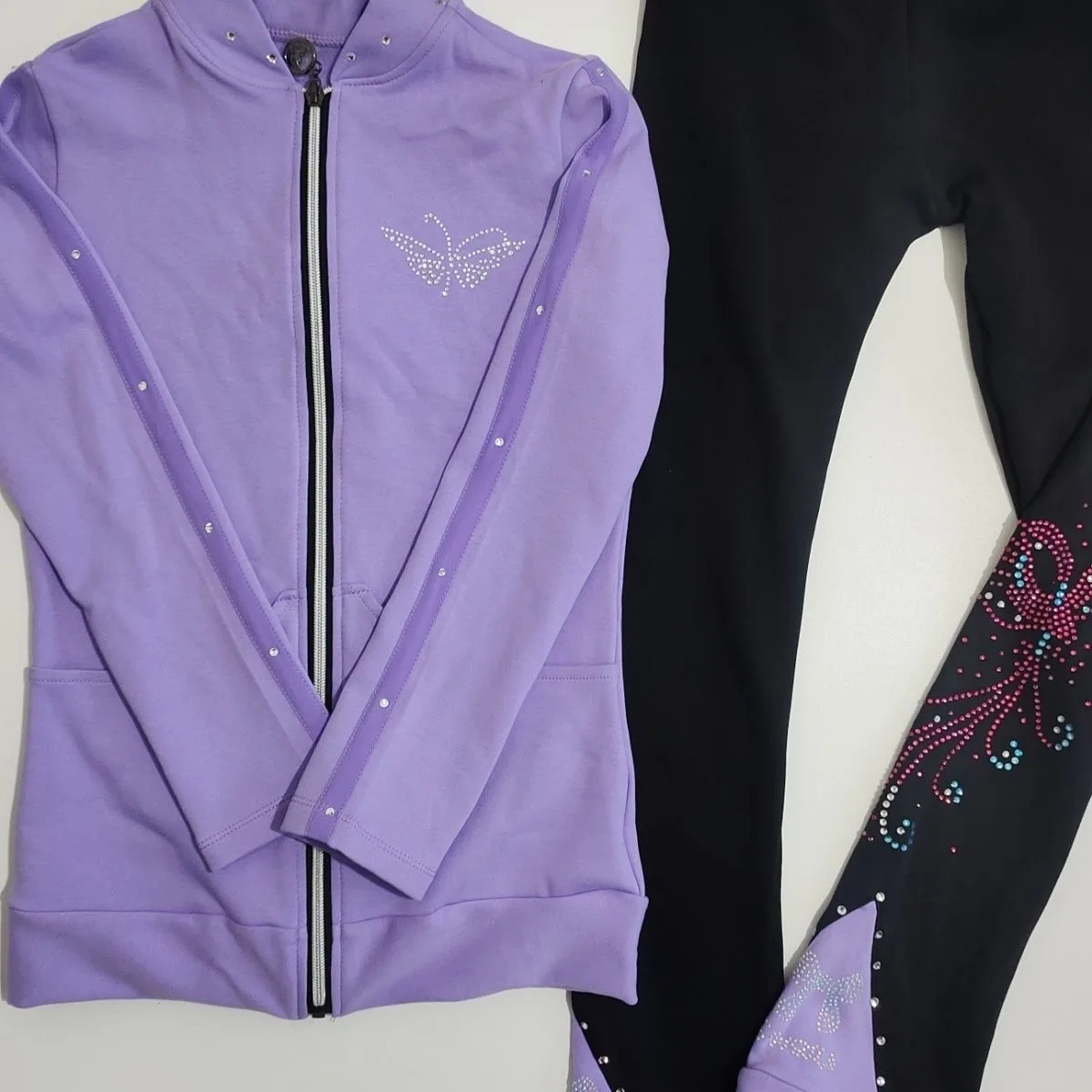 Figure skating training suit set with plush and thickened children's suit top, ice skating pants, high elasticity