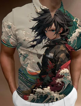2024 nuova maglietta da uomo moda casual casa polo stampa 3d anime stampa uomo street bavero bottone polo manica corta