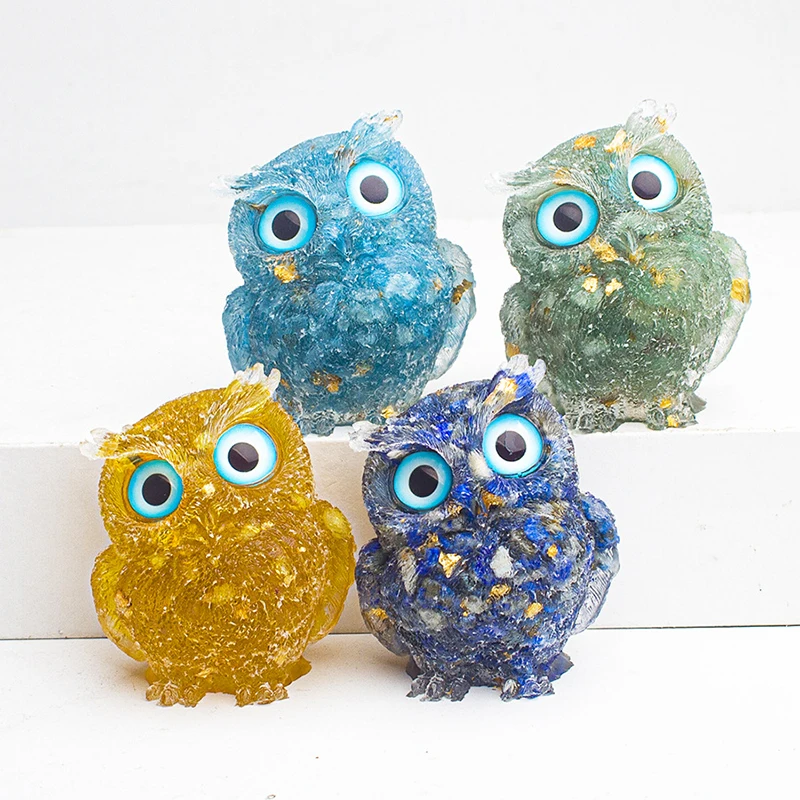 1PC Natural Crystal Cute Animal Image Macadam Drip Glue Owl Household Supplies Desktop Ornament
