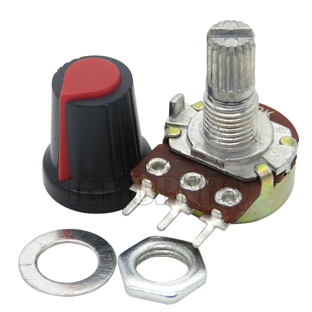 5Sets WH148 15mm 3pin + Red Rotary Switch Knobs Cap Kit 1K~1M Carbon Film Potentiometer B1K 2K 5K 10K 20K 50K 100K 250K 500K 1M 2