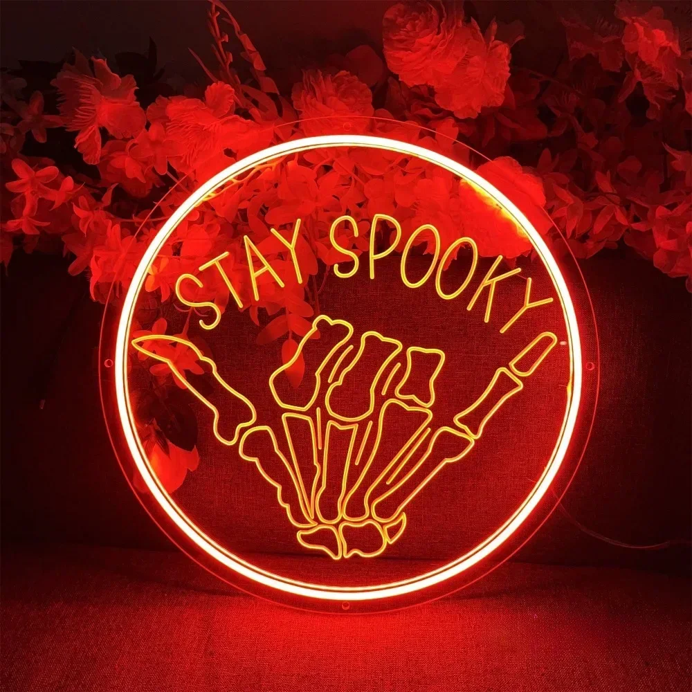 

Неоновая вывеска Stay Spooky, вырезанная Личная светодиодная вывеска для игр, искусственная кофейня, декор для комнаты, индивидуальная Эстетическая поддержка