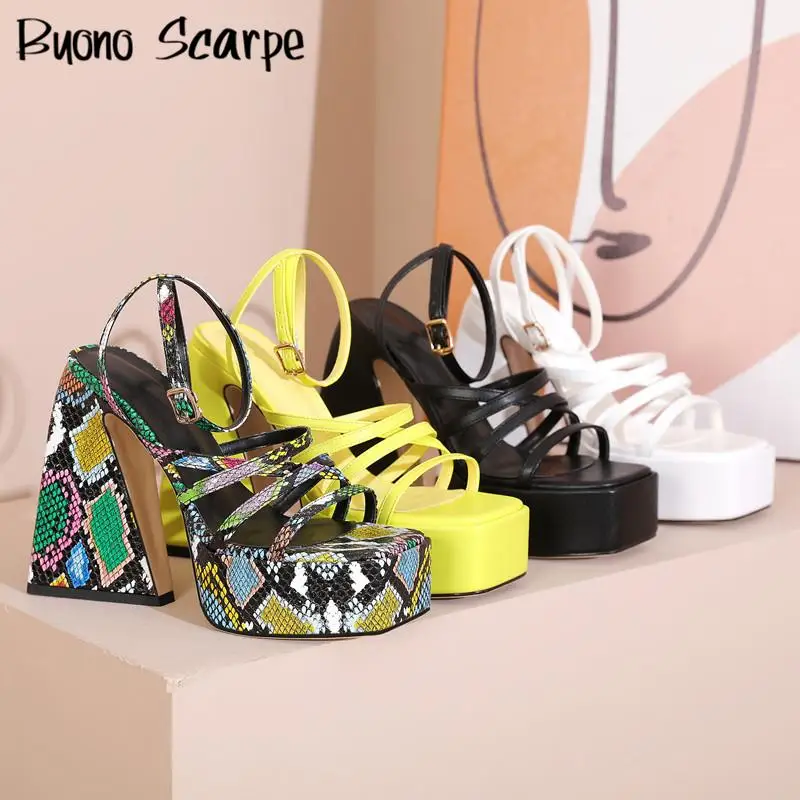 Women Narrow Band Sandals Ankle Straps High Platform Sandals Chunky