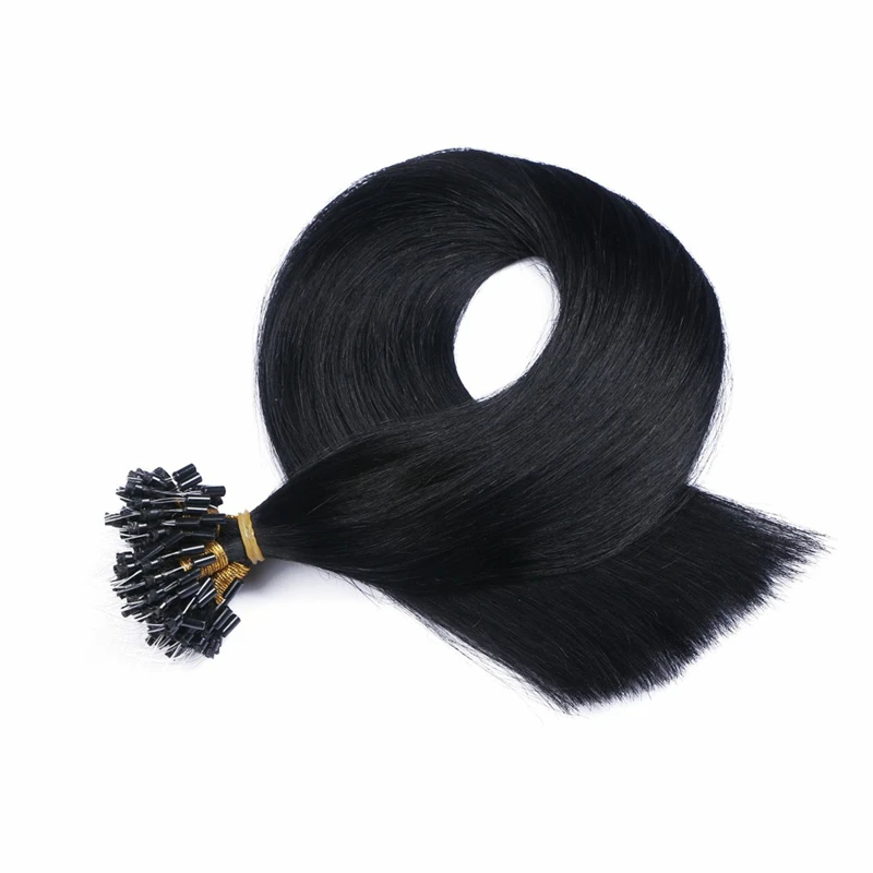 Remy Micro Ring Human Hair Extensions Straight Natural Virgin Pre Bonded Micro Loop 14"-30" Fusion