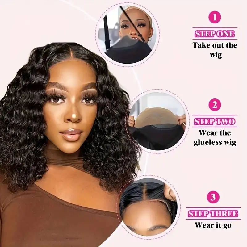 220 Density HD 4x4 Lace Curly Bob Wigs 10 inch Lace deep Wave human hair wigs Lace Front wigs Human Hair for women