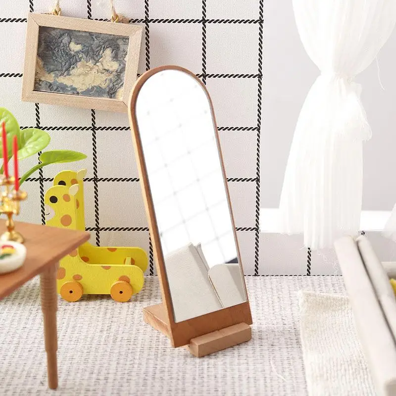 1/12 Dollhouse Wooden Full-length Mirror Model Dollhouse Furniture Ornament Doll House Micro Scene Decor Accessories
