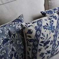 Ethnic Blue Floral Decorative Pillows Sofa Cushion Cover Flower Bird Pillowcase Living Room Decoration Farmhouse Pillow Case 3