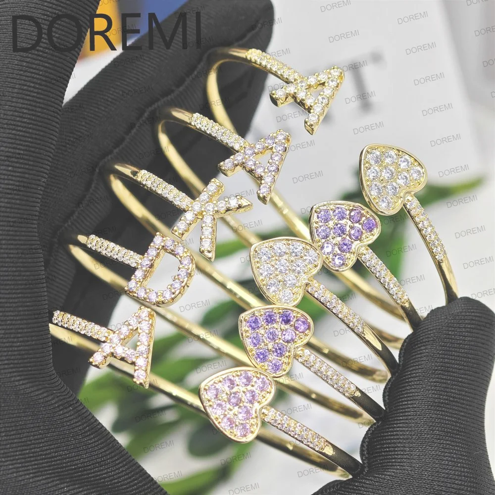 DOREMI Initial Letter Bangle Bracelet Rail BirthStone Letter Gift Jewelry Mother's Day Jewelry Full Zircon Heart Cz Bangle