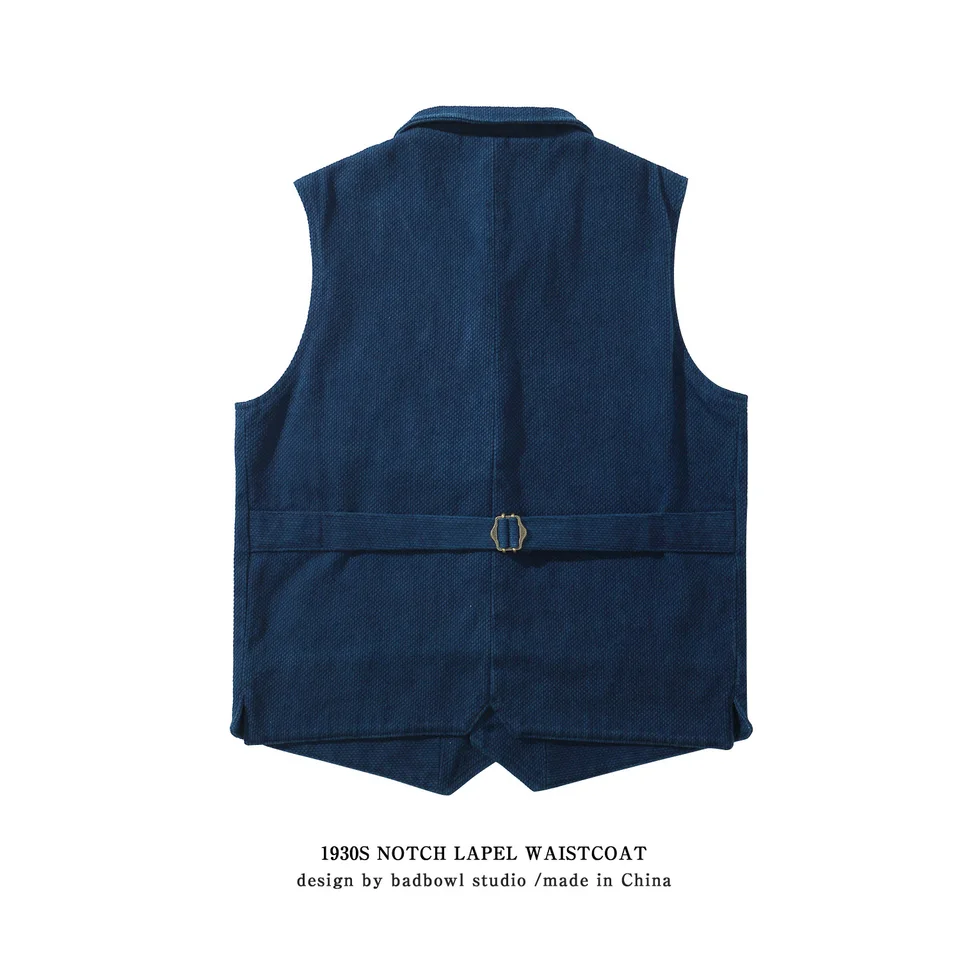 Indigo Blue Dyed Vest Heavy Sashiko Vest Single-Breasted Multi
