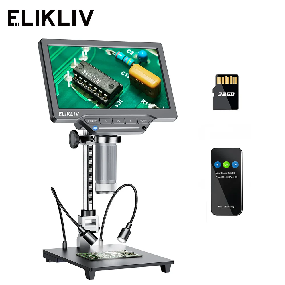 

Цифровой микроскоп Elikliv EDM201 SE, электронный микроскоп для ремонта печатных плат и телефонов, 1200x7 дюймов, усилитель для монет