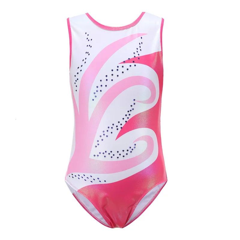 Full Size Kids Girls Children Sleeveless Tank Rhinestones Rhythmic Gymnastics Ballet Leotard Dance Leotard Girls Dance Costumes