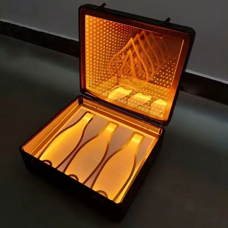 3 Bottles LED DOM P CHAMPAGNE SUITCASE Wine Bottle Carrier Box Glorifier Display Case Presenter for Night Club Lounge Bar