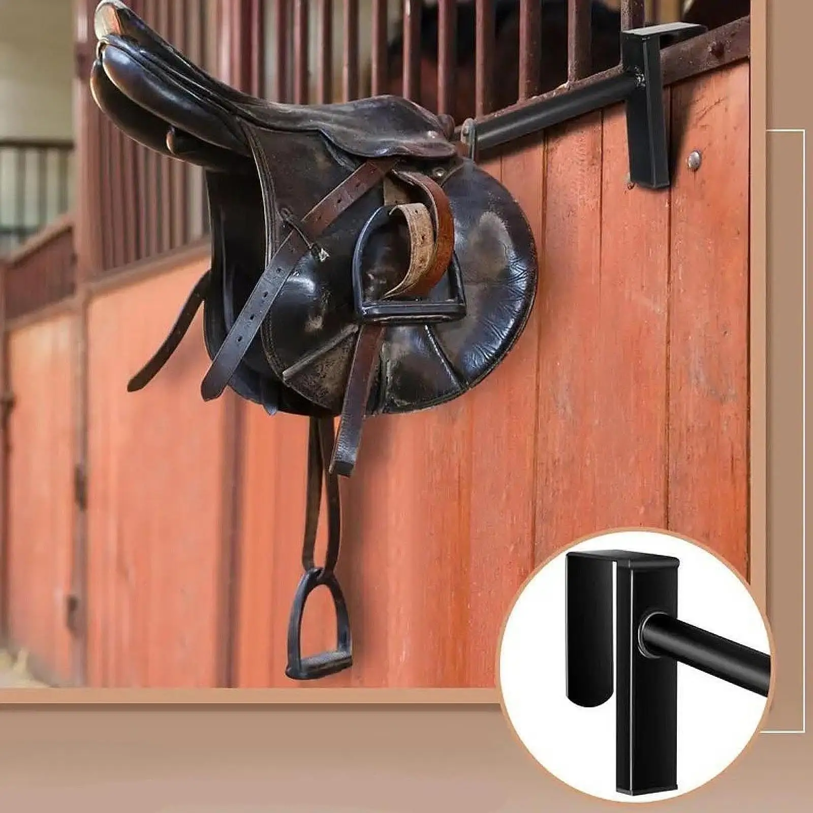 Horse Saddle Rack Stand Organizer Black Removable Equestrian Stable Organization Saddle Bar Hangs on Stall Walls or Doors