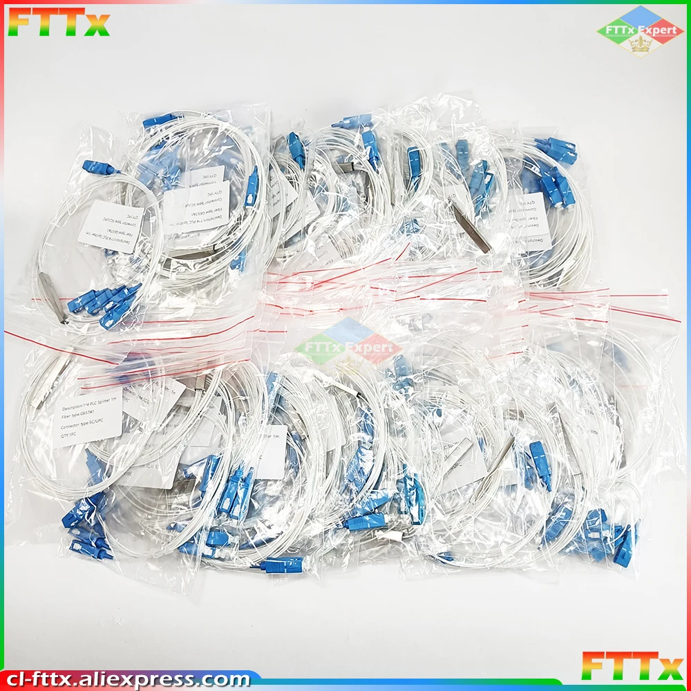 10pcs/lot 0.9mm Steel Tube Fiber Optic PLC Splitter 1X2 1X4 1X8 1X16 1X32 SC/UPC Mini Blockless G657A1 0.9mm 1M SC UPC Connector