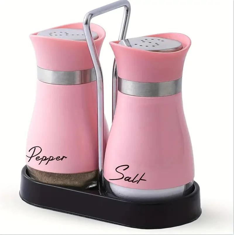 Kitchen Glass Spice Bottle Adjustable Refillable Salt and Pepper Shakers with Shelf Spice Dispenser With Pour Holes 2pcs spice jar