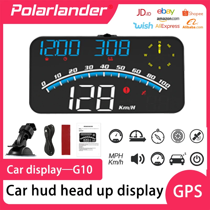 

Car Head Up Display HD LCD Car Compass Display Driving distance and time GPS Speedometer Car Accessories Overspeed Alarm G10 New