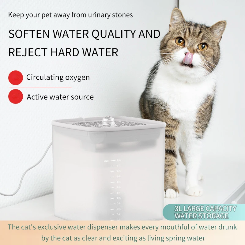 

2022 3L Pet Cats Water Fountain Automatic Drinking Dispenser Recirculate Filtring Drinker For Cat Drinking Fountain Accessories