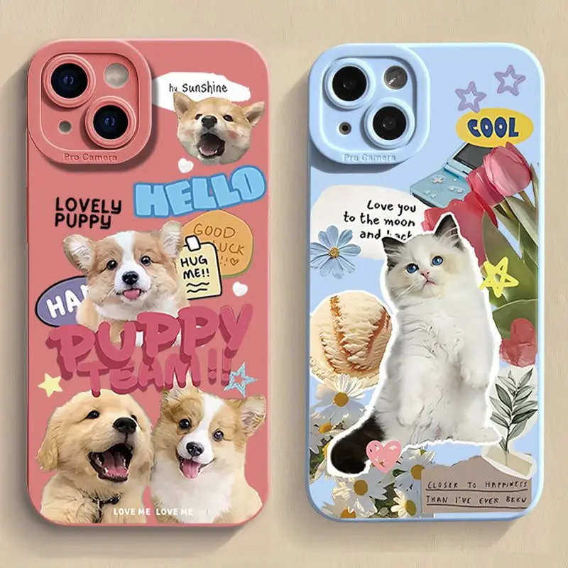 猫と犬のステッカーが付いた電話ケース,iPhone 13,12,11,14 pro max,7,8 plus AliExpress