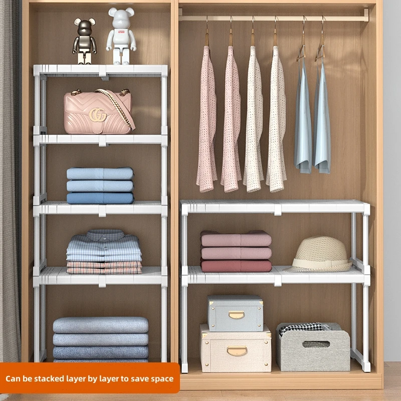 Retractable Wardrobe Storage Shelves Stackable Standing Layered Storage