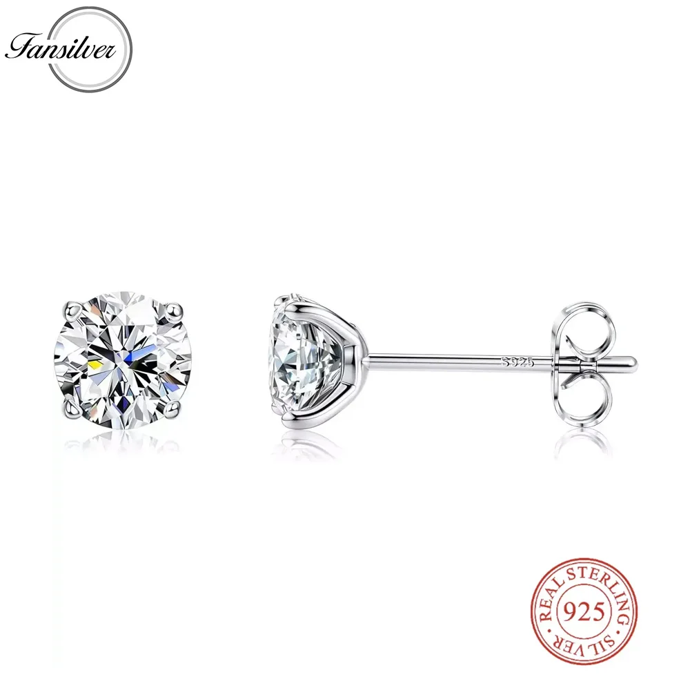 Fansilver 925 Sterling Silver 5mm Long Post Cubic Zirconia Stud Earrings for Women Men, CZ Studs Earrings Hypoallergenic