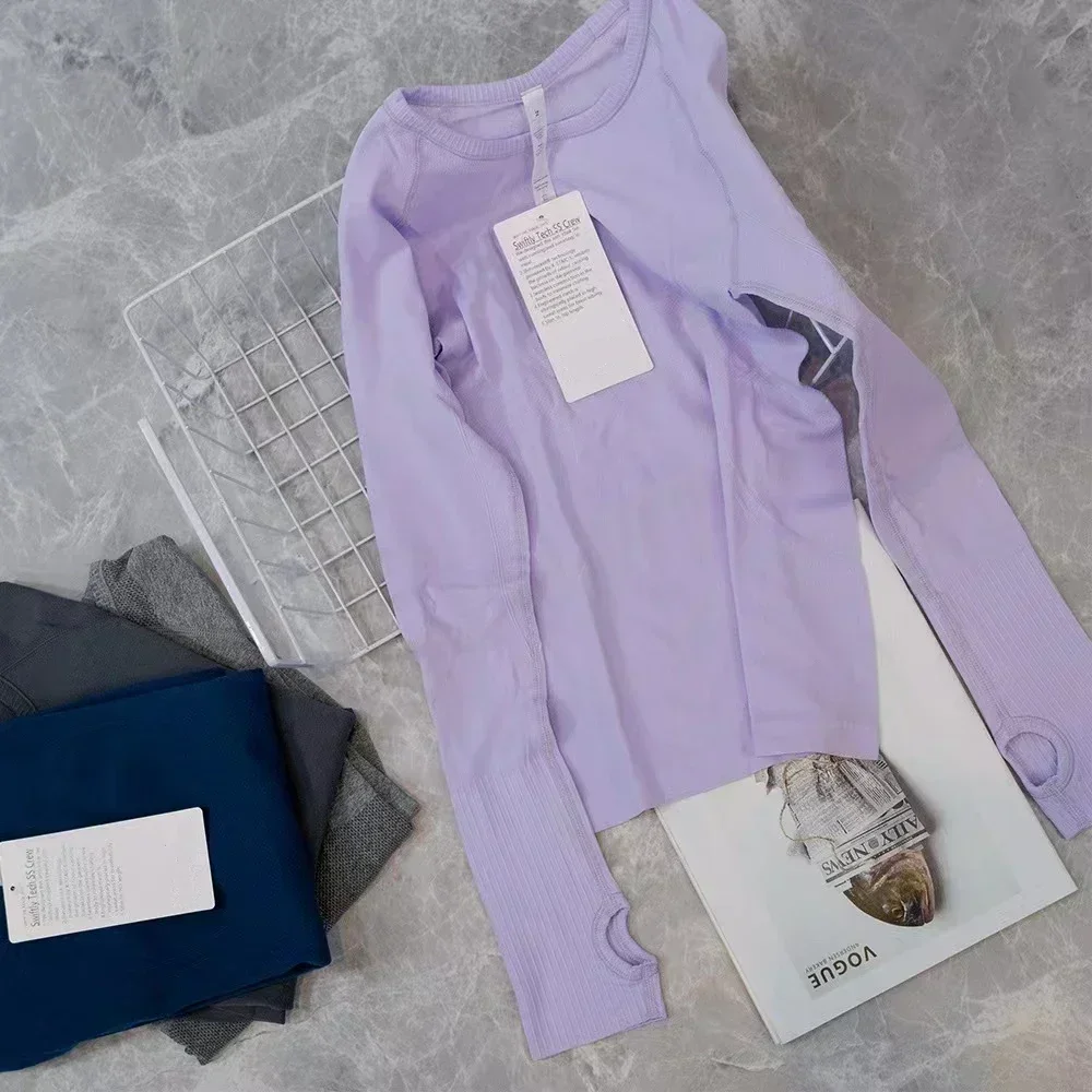 Lemon Women 1.0 Knitting Long Sleeve Gym Sport Yoga Shirt Elasticity Crew Neck Quick Dry Breathable Workout Running T-shirts