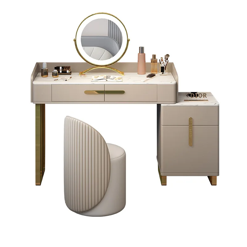 

Modern minimalist small household bedroom with solid wood makeup table for storage and integration